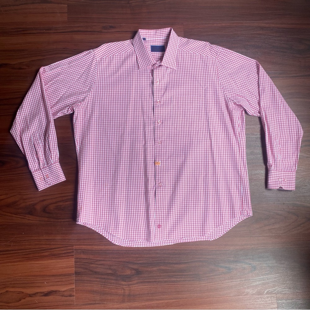 David Donahue Mens Size XXL Red Checkered Dress Shirt